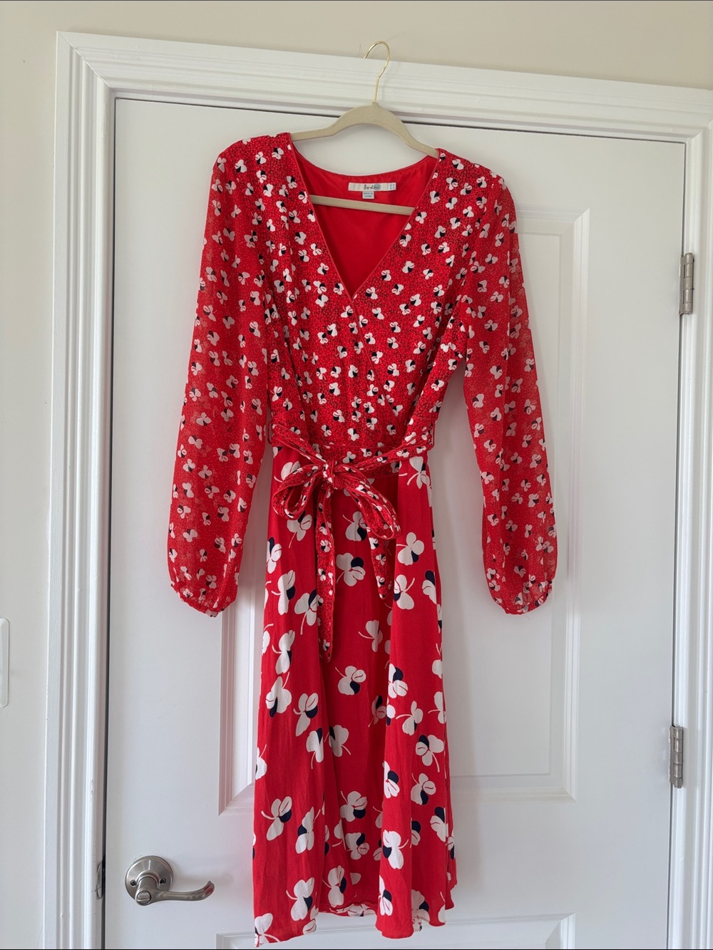Boden Red Floral Long Sleeve Wrap Dress